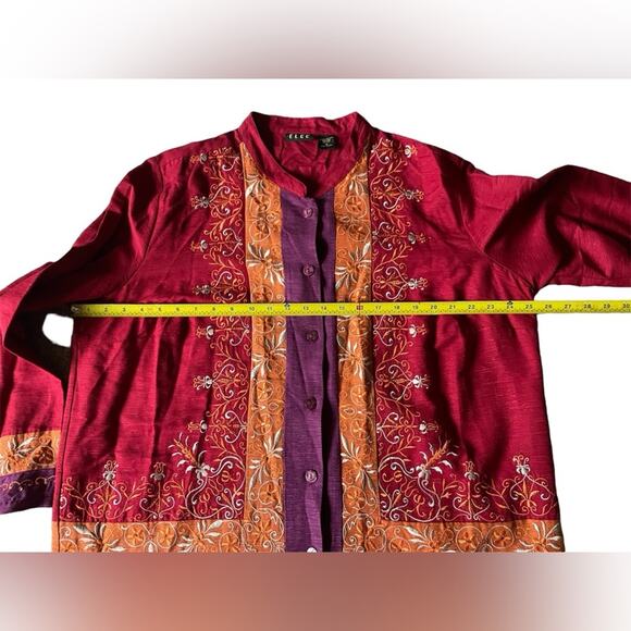 ELCC Womens/Teen Button Down 100% Silk Shirt Vibrant Floral Plus Size 1X Fair - Picture 5 of 7